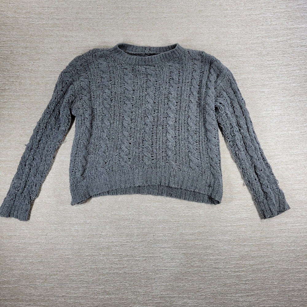 American Eagle Cable Knit Sweater Womens Small Gray Soft Cropped Crewneck Cozy